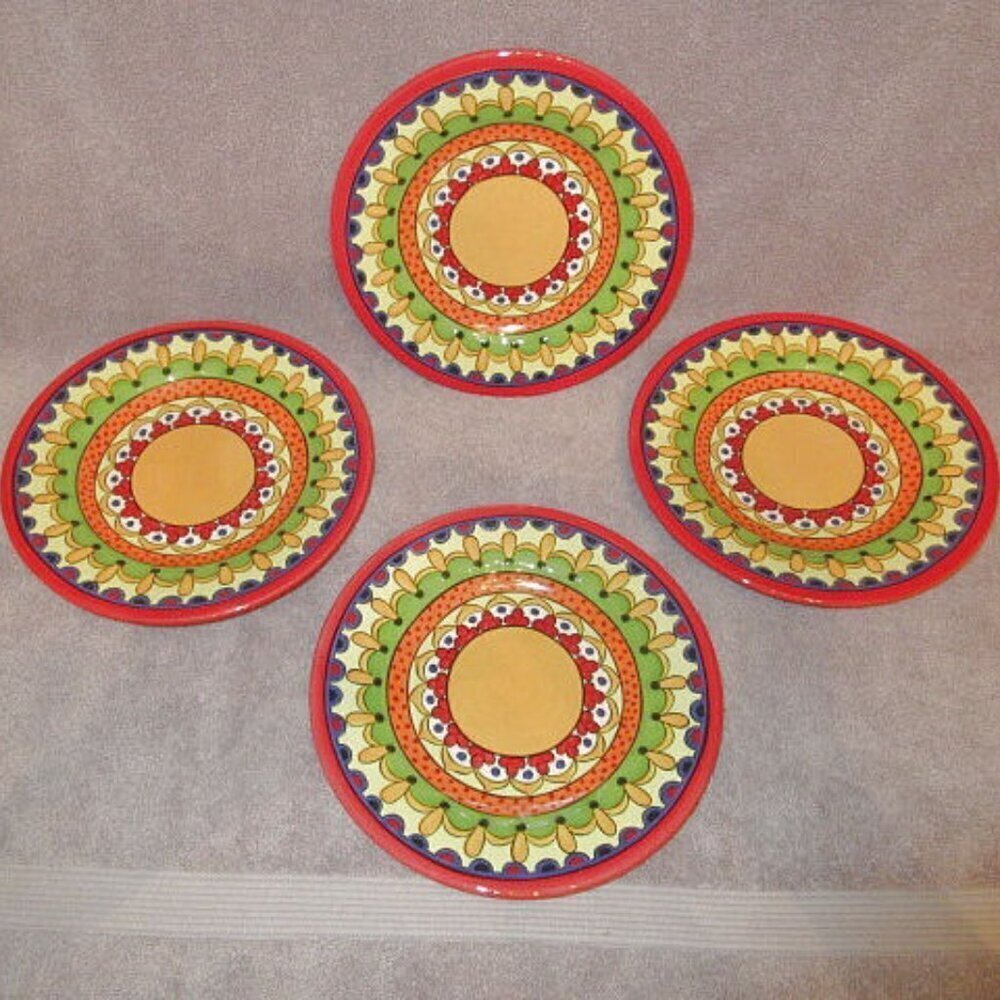 4X Lot Pier 1 Import Grenada Plates Colorful Earthenware Lunch Salad Desert Boho